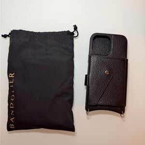 BANDOLIER Pebbled Leather Phone Case - Black/Silver iPhone14 Pro Max - CASE ONLY